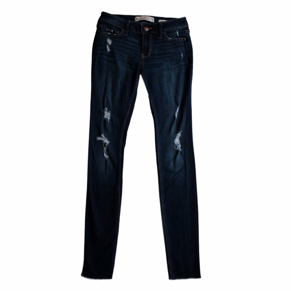 hollister low rise super skinny jeans — dark wash with rips